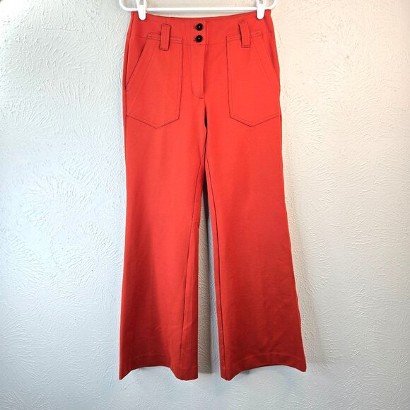 Maeve Flare Pants High Rise Wide Leg Orange Dressy Stretchy Work Trousers Size 4 - Picture 1 of 12